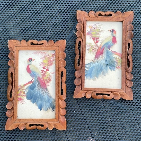 Vintage Mexican Feathercraft With Carved Wood Frames 1950’s - Picture 5 of 5